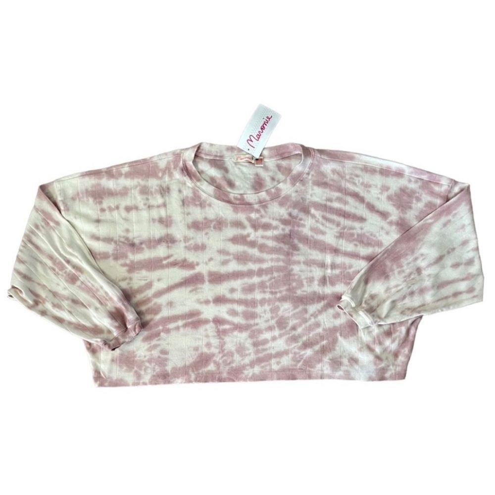 Maronie x Revolve Pink and White Tie Dye Cropped Oversized Sweatshirt SZ S BNWT